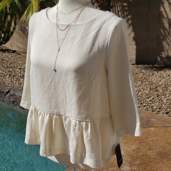 NEW FRNCH Paris Cream Peplum Top - Picture 2 of 5